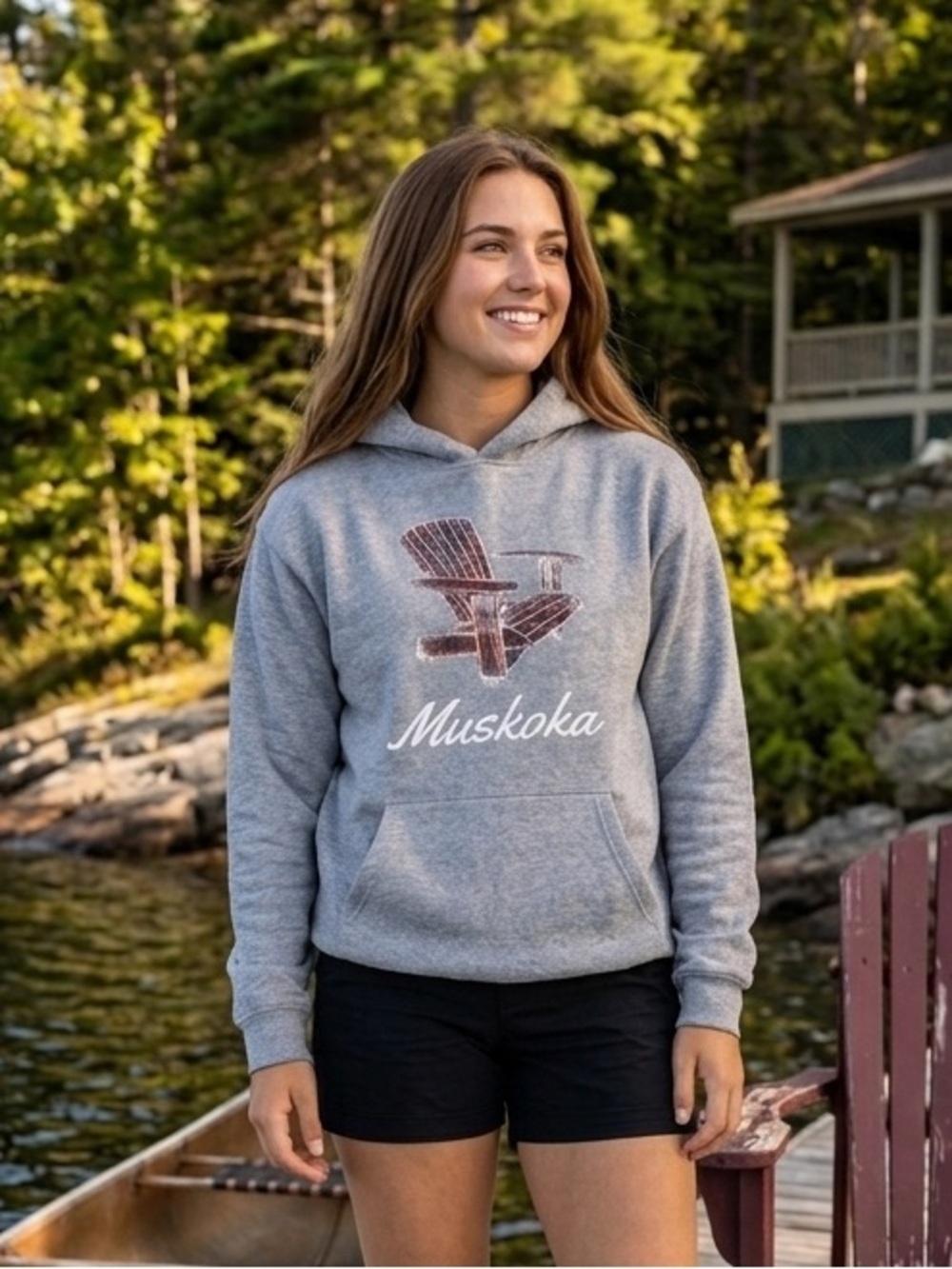 Muskoka Adult Unisex Grey Hooded Sweatshirt Hoodie Drawstrings Woman Large